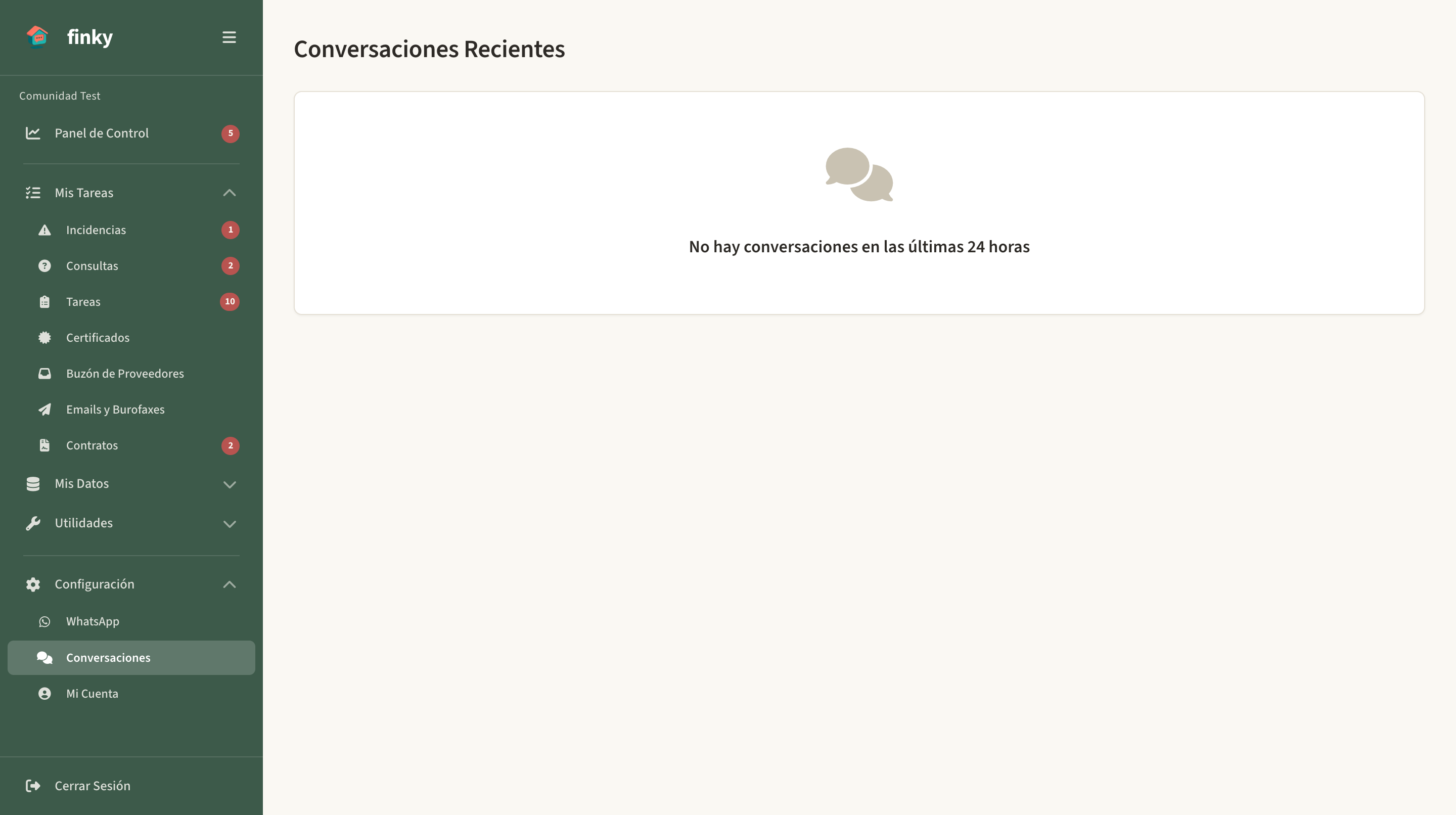 Listado de conversaciones recientes de WhatsApp en el panel