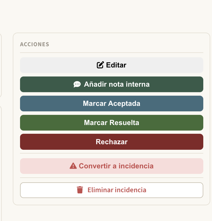 Botón y diálogo para convertir el tipo de una solicitud