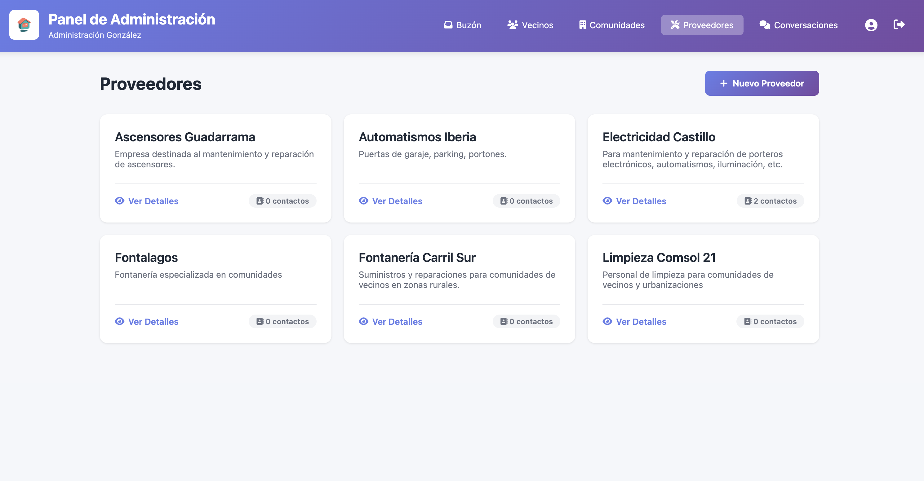 Panel de proveedores